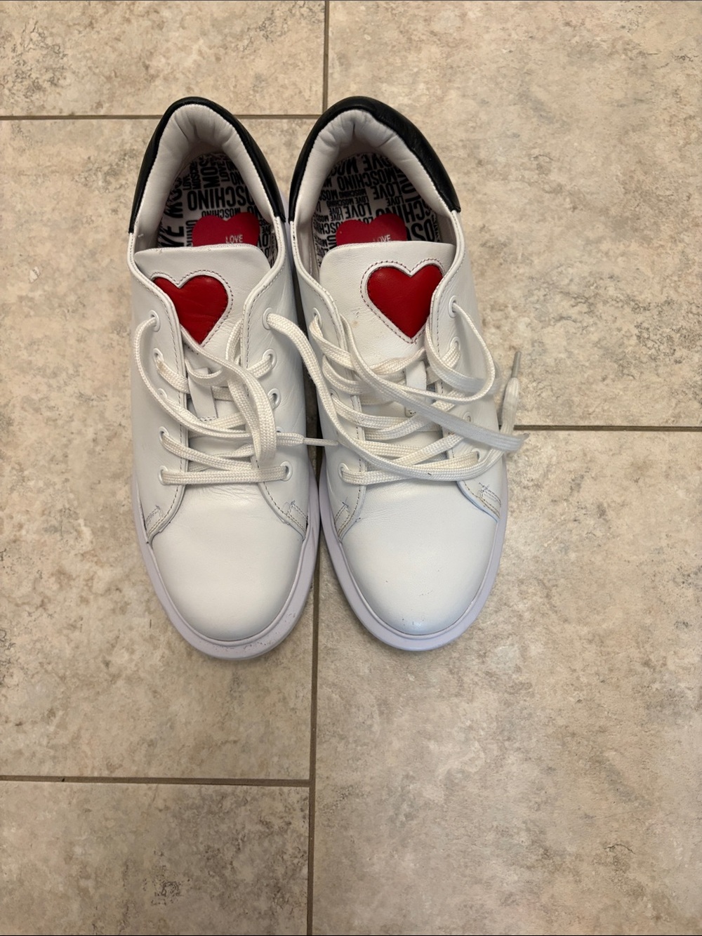 Love Moschino White Sneakers with Red Heart Accent